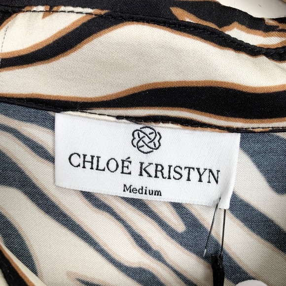 NWT Chloe Kristyn Zebra print Tie Blouse with Belt Size M - Picture 7 of 14